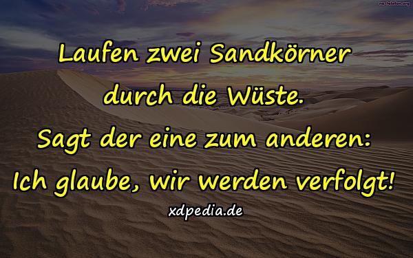 Laufen zwei Sandkörner durch die Wüste. Sagt der eine zum anderen: Ich glaube, wir werden verfolgt!