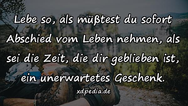 Lebe so, als müßtest du sofort Abschied vom Leben nehmen, als sei die Zeit, die dir geblieben ist, ein unerwartetes Geschenk.