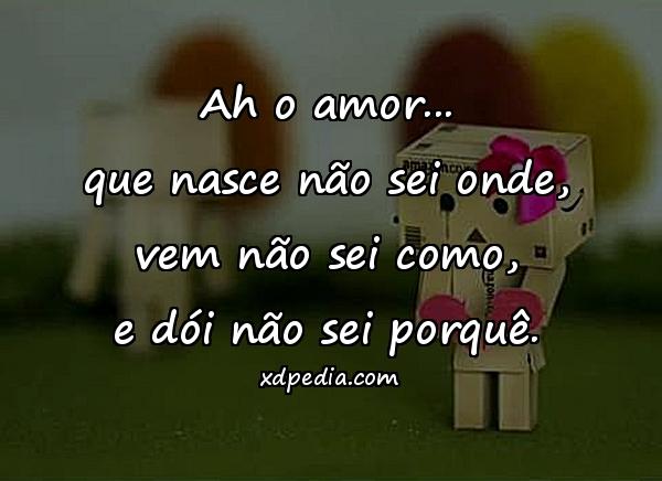 Ah o amor... que nasce não sei onde, vem não sei como, e dói não sei porquê.