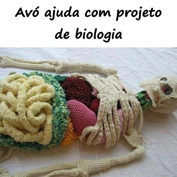 Avó ajuda com projeto de biologia