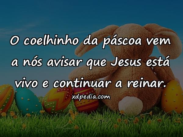 O coelhinho da páscoa vem a nós avisar que Jesus está vivo e continuar a reinar.