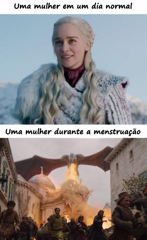 Uma mulher num dia normal. Uma mulher durante a menstruação.