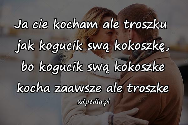 Ja cie kocham ale troszku 
jak kogucik swą kokoszkę,
bo kogucik swą kokoszke
kocha zaawsze ale troszke