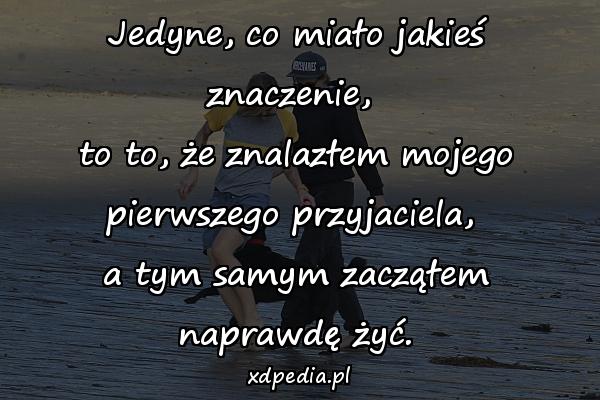 Jedyne, co miało jakieś znaczenie, 
to to, że znalazłem mojego pierwszego przyjaciela, 
a tym samym zacząłem naprawdę żyć.