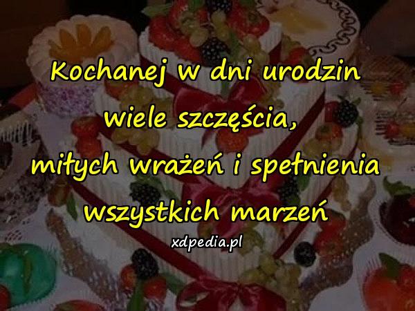 Kochanej w dni urodzin wiele szczęścia, 
miłych wrażeń i spełnienia wszystkich marzeń