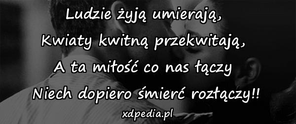 Ludzie żyją umierają, 
Kwiaty kwitną przekwitają, 
A ta miłość co nas łączy 
Niech dopiero śmierć rozłączy!!