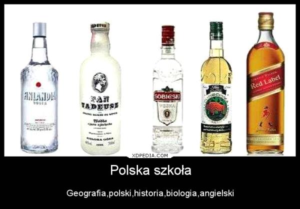Polska szkoła: geografia - Finlandia polski - Pan Tadeusz historia - Sobieska biologia - Żubrówka angielski - Red Land