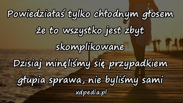 Powiedziałaś tylko chłodnym głosem
że to wszystko jest zbyt skomplikowane
Dzisiaj minęliśmy się przypadkiem
głupia sprawa, nie byliśmy sami