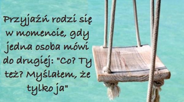 Przyjaźń rodzi się momencie ,gdy
jedna osoba mówi do drugiej
co ty też myślałem, że tylko
ja