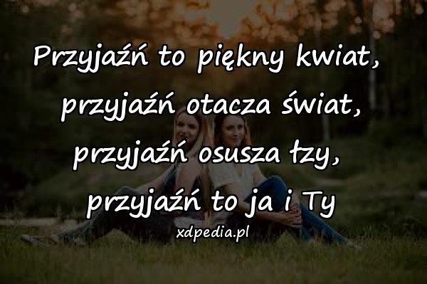 Przyjaźń to piękny kwiat, 
przyjaźń otacza świat,
przyjaźń osusza łzy, 
przyjaźń to ja i Ty