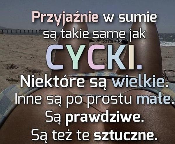 Przyjaźń w sumie są takie jak cycki
niektóre są wielkie inne są
po prostu małe są prawdziwe
są też te sztuczne