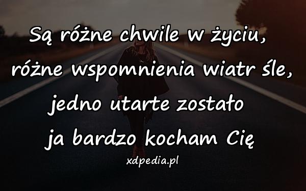 Są różne chwile w życiu, 
różne wspomnienia wiatr śle,
jedno utarte zostało 
ja bardzo kocham Cię