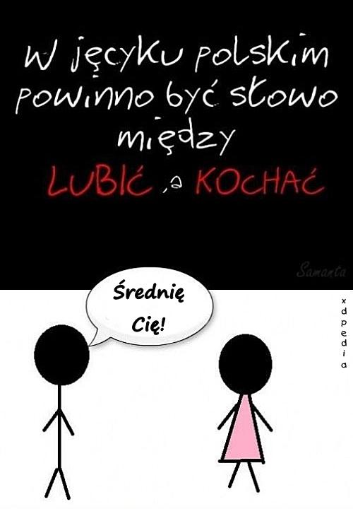 W języku polskim powinno być słowo między LUBIĆ a KOCHAM CIĘ - Średnię Cię