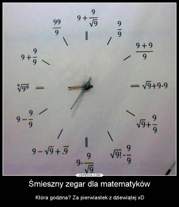 Śmieszny zegar dla matematyków. Która godzina? Za pierwiastek z dziewiątej xD